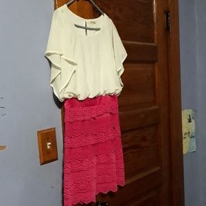 White top pink bottom flattering dress